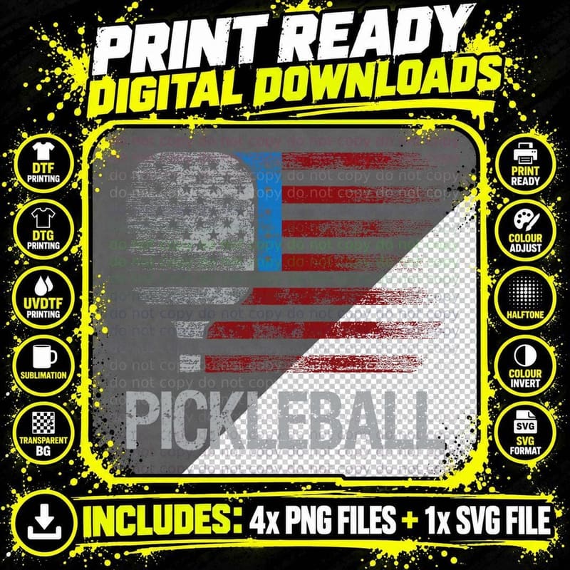 US Flag Pickleball Player Paddleball Lover T-Shirt Png SVG Digital Bundle