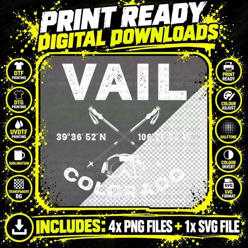 Vail Colorado Skiing Ski Skier T-Shirt Png SVG Digital Bundle
