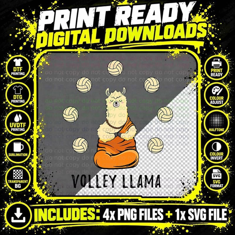 Volley Llama Lover Cute Volleyball Team for Girls T-Shirt Png SVG Digital Bundle