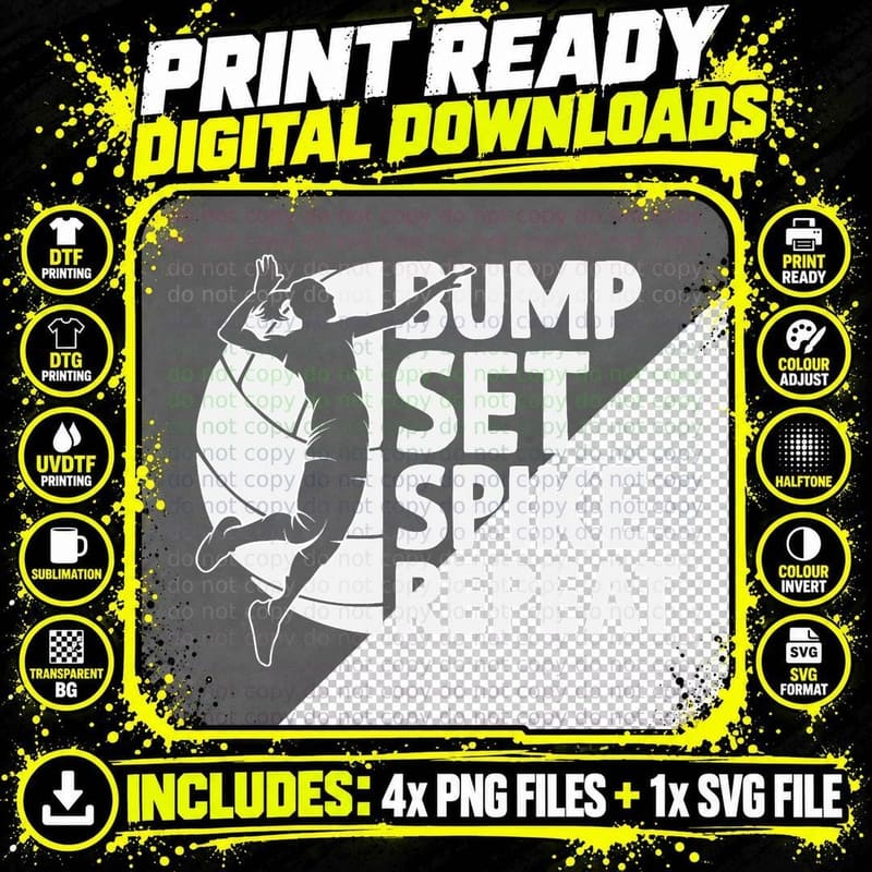 Volleyball Bump Set Spike Repeat Athlete Sports Girls Png SVG Digital Bundle