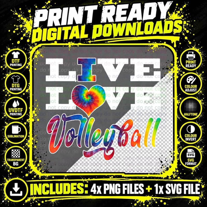 Volleyball Colorful Tie Dye Live Love Teen Gift T-Shirt Png SVG Digital Bundle