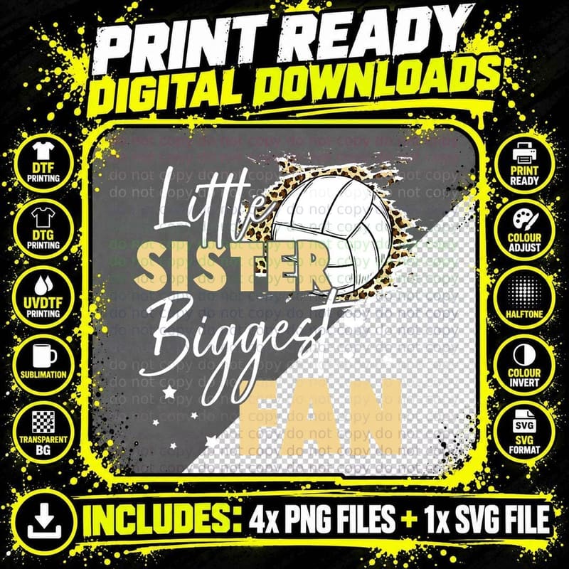 Volleyball Little Sister Biggest Fan Volleyball Sister Png SVG Digital Bundle