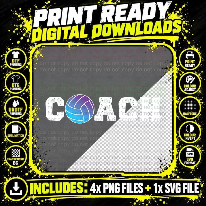Volleyball Player Team Coach T-Shirt Png SVG Digital Bundle