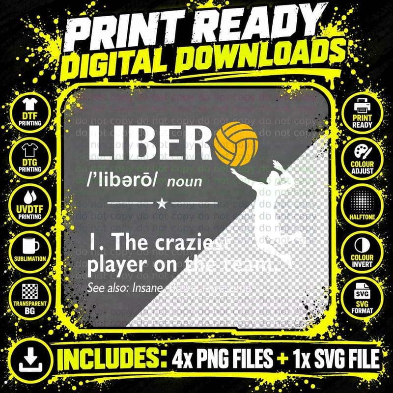 Volleyball Players Libero Definition Craziest Player on Png SVG Digital Bundle