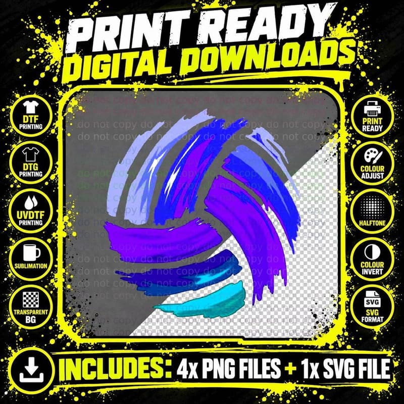 Volleyball Purple Blue Great Gift Forn Girls T-Shirt Png SVG Digital Bundle