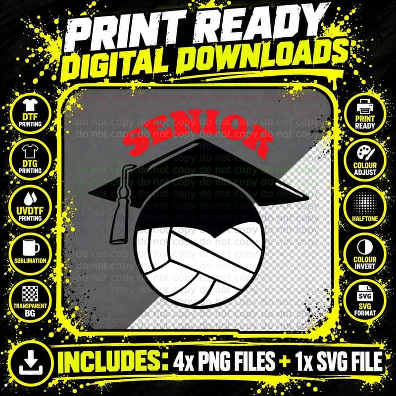 Volleyball Senior Night Graduation Cap T-Shirt Png SVG Digital Bundle