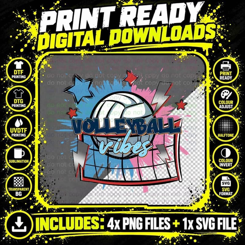 Volleyball Vibes Volleyball T-Shirt Png SVG Digital Bundle