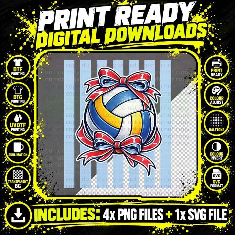 Volleyball with Bows on Stripes Volleyball T-Shirt Png SVG Digital Bundle