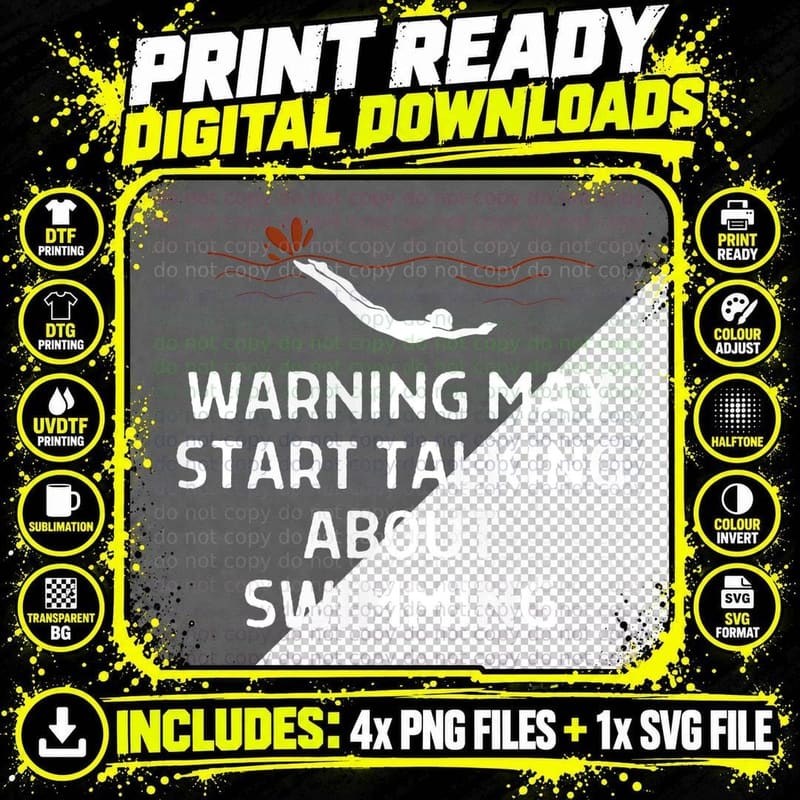 Warning May Start Talking About Swimming Women Men Png SVG Digital Bundle