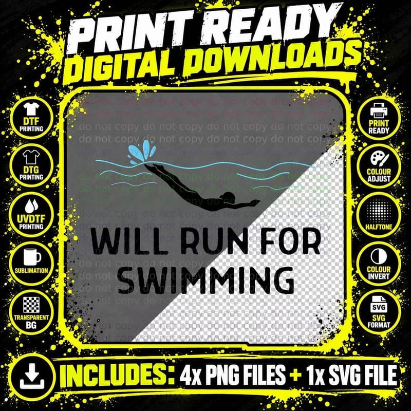 Will Run for Swimming Outfit Women Men T-Shirt Png SVG Digital Bundle