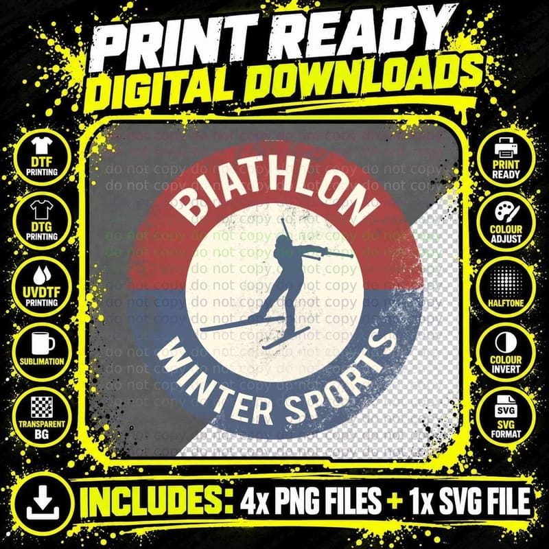Winter Sports Ski Biathlon Pullover Hoodie T-Shirt Png SVG Digital Bundle