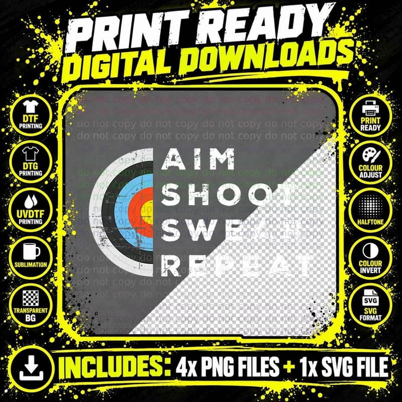 Aim Shoot Swear Repeat Archery Costume Archer Gift Png SVG Digital Bundle