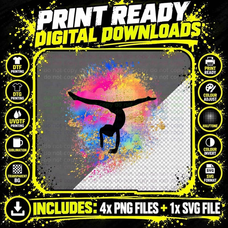 Girls Rainbow Gymnastics Female Gymnast Silhouette Png SVG Digital Bundle