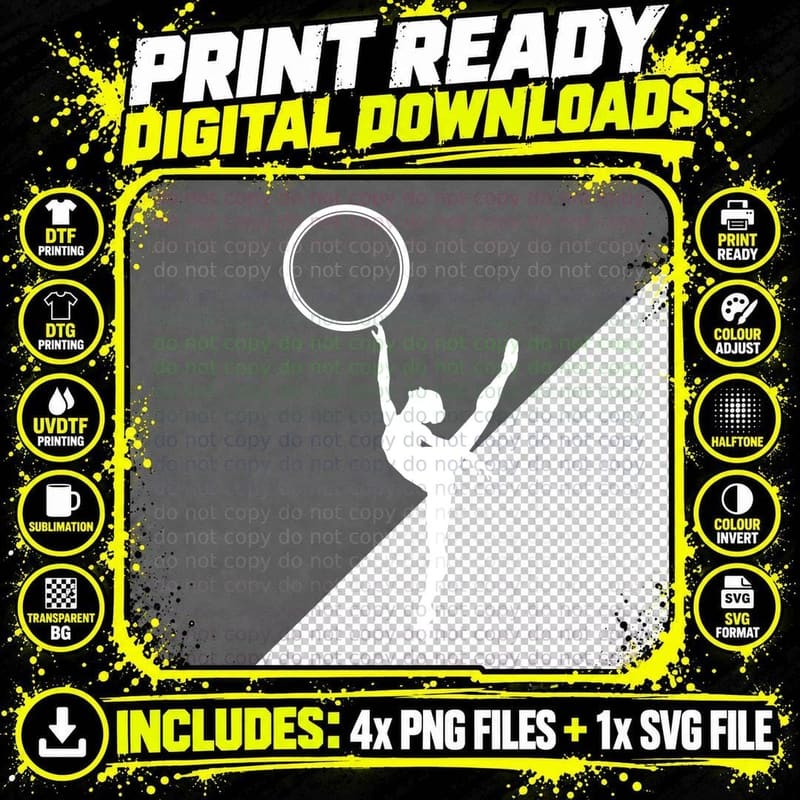 Gymnast Ball Female with Silhouette Rhythmic Gymnastics Png SVG Digital Bundle