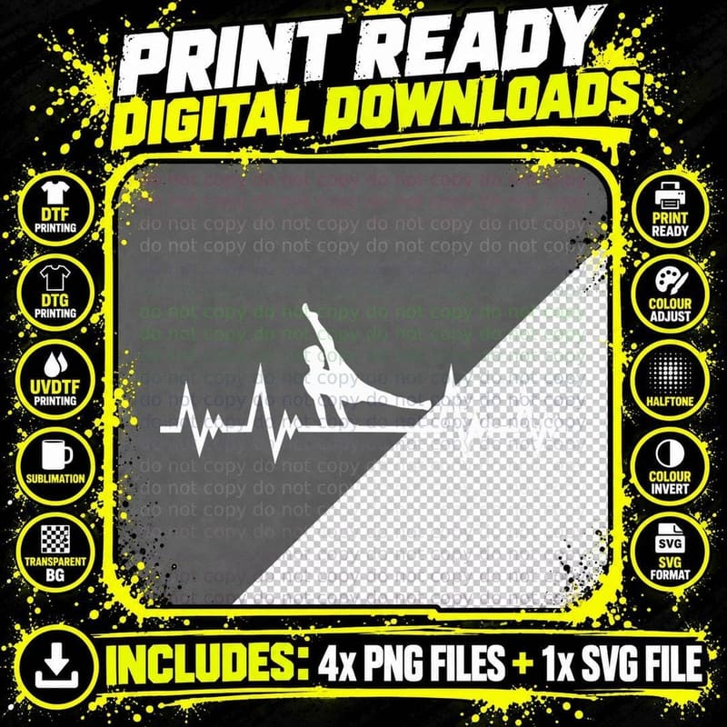 Gymnastics EKG Pulse Heartbeat, Men's Gymnastics - Black Png SVG Digital Bundle
