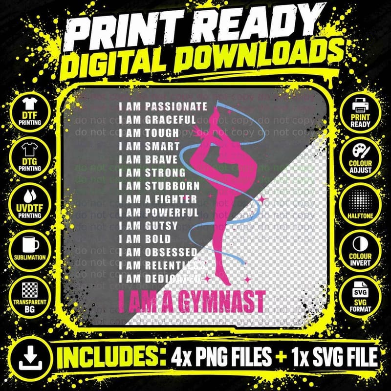 I Am a Gymnast Gymnastics Sports Lover Gifts for Girls Png SVG Digital Bundle