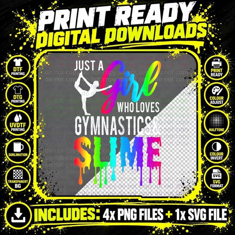 Just a Girl Who Loves Gymnastics and Slime Gift T-Shirt Png SVG Digital Bundle