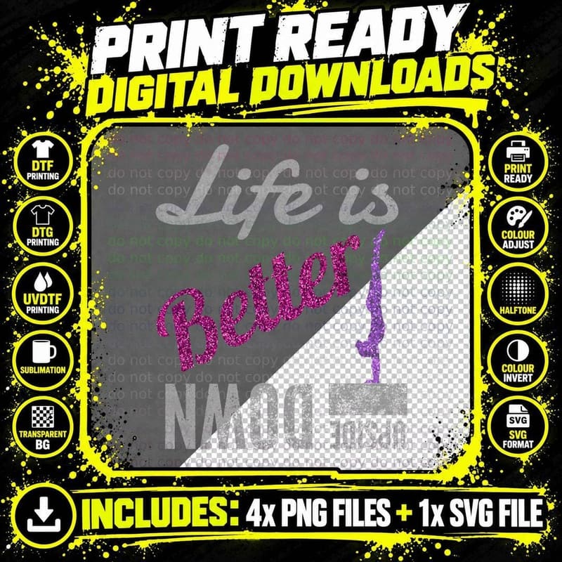 Life Is Better Upside Down Glitter Gymnastics Silhouette Png SVG Digital Bundle