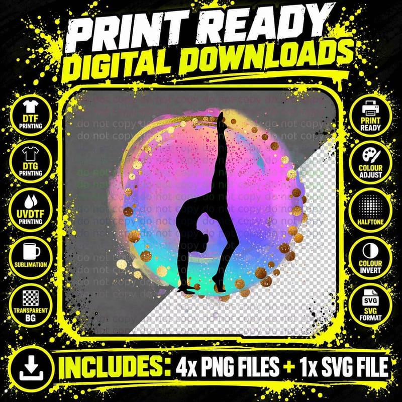 Rainbow Gymnastics Girl Women Gymnasts Handstand Athlete Png SVG Digital Bundle