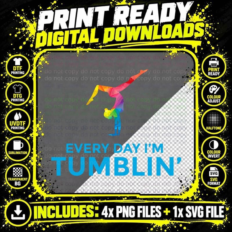 Tumbling Every Day Gymnastics for Gymnast & Toddler Png SVG Digital Bundle