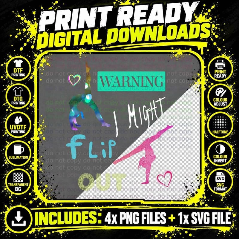 Warning I Might Flip Out Shirt Girl Gymnastics Gift Tee Png SVG Digital Bundle
