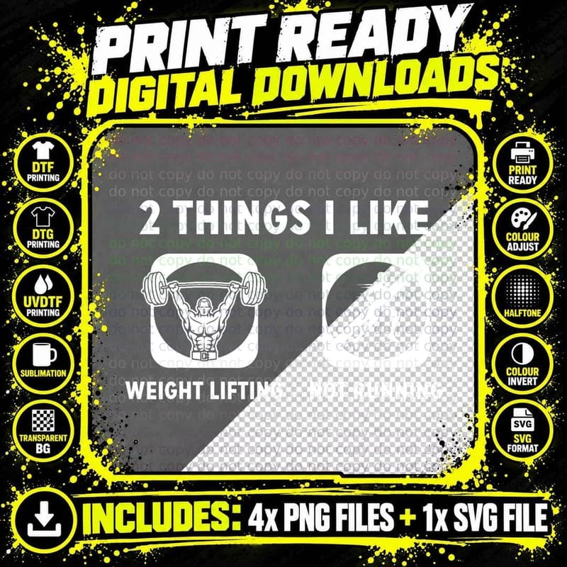 2 Things I Like Weight Lifting Not Running T-Shirt Png SVG Digital Bundle