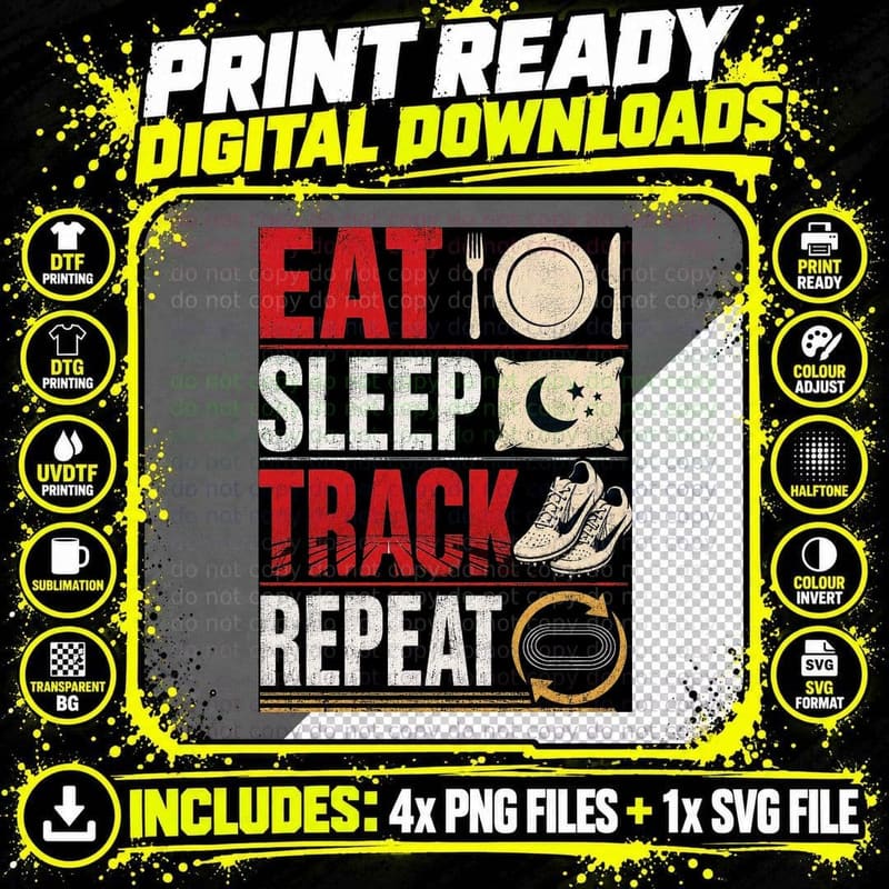 Eat Sleep Track Repeat Running Spikes Track and Field Png SVG Digital Bundle