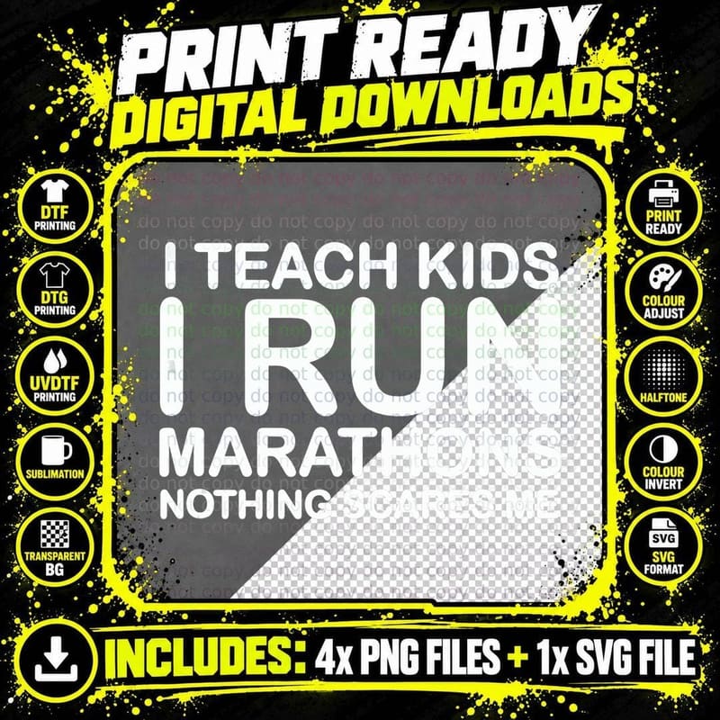 I Teach Kids I Run Marathons Running Gift for Runner Png SVG Digital Bundle