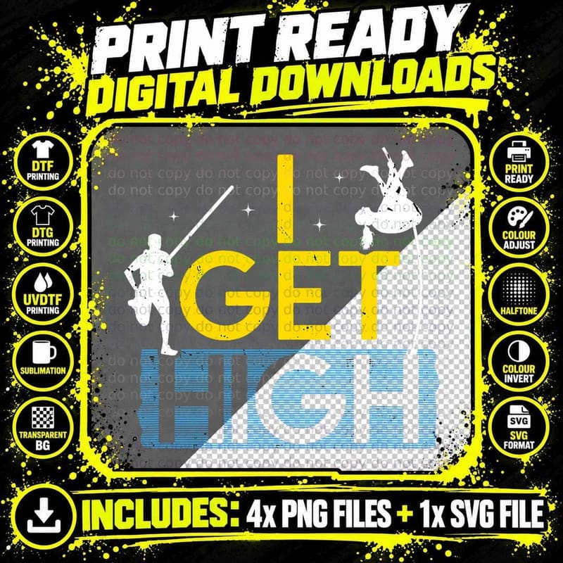 Pole Vault I Get High Track and Field Vaulting Sport Png SVG Digital Bundle
