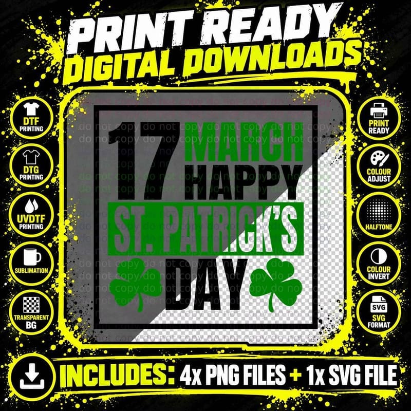 17 March Happy St. Patrick's Day St Patricks Day T-Shirt Png SVG Digital Bundle