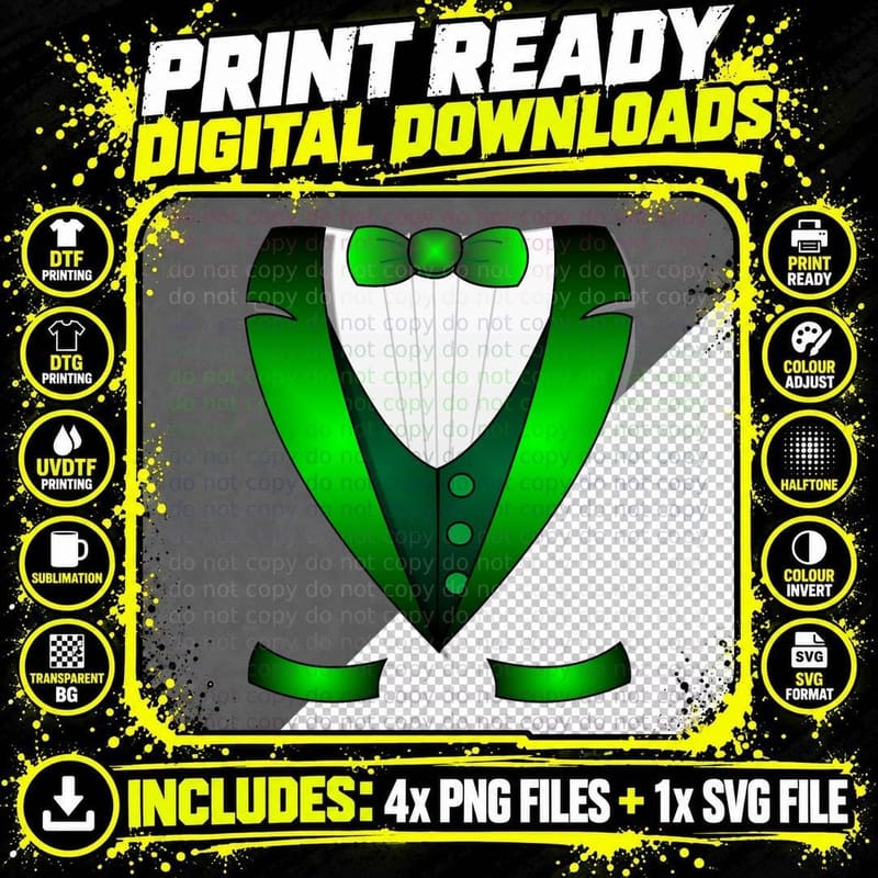 1980s Leprechaun Suit St Patricks Day Green Irish Tuxedo Png SVG Digital Bundle