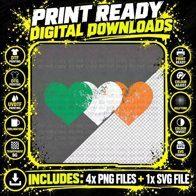 3 Hearts Ireland Flag St. Patricks Day Irish Flags Men Png SVG Digital Bundle