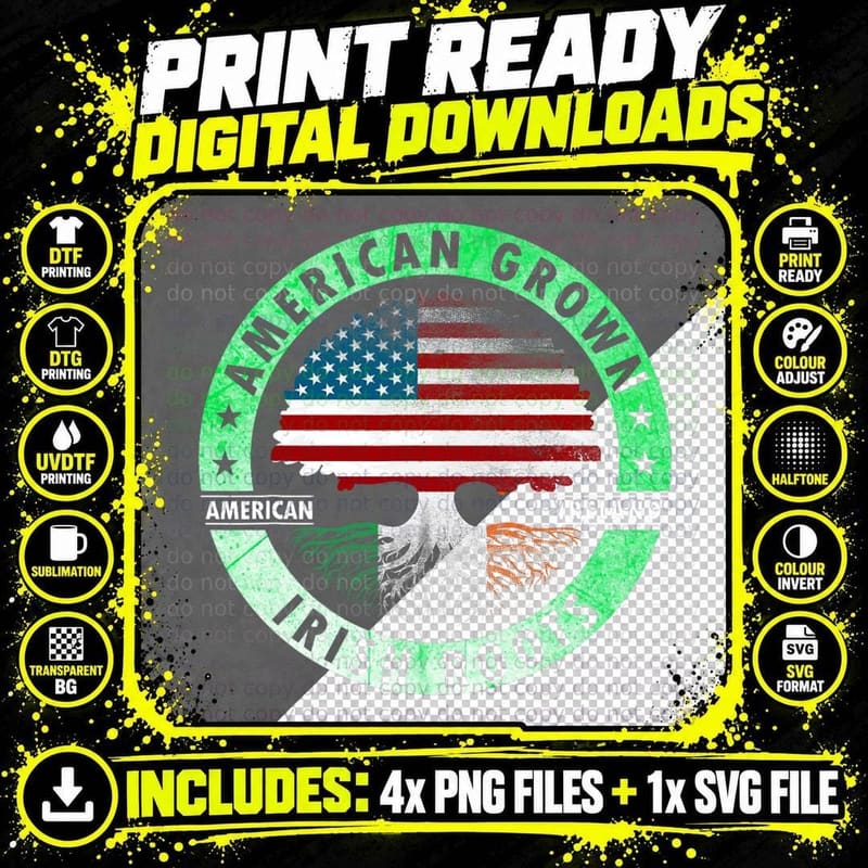American Grown Irish Roots Flag Ireland St Patricks Day Png SVG Digital Bundle