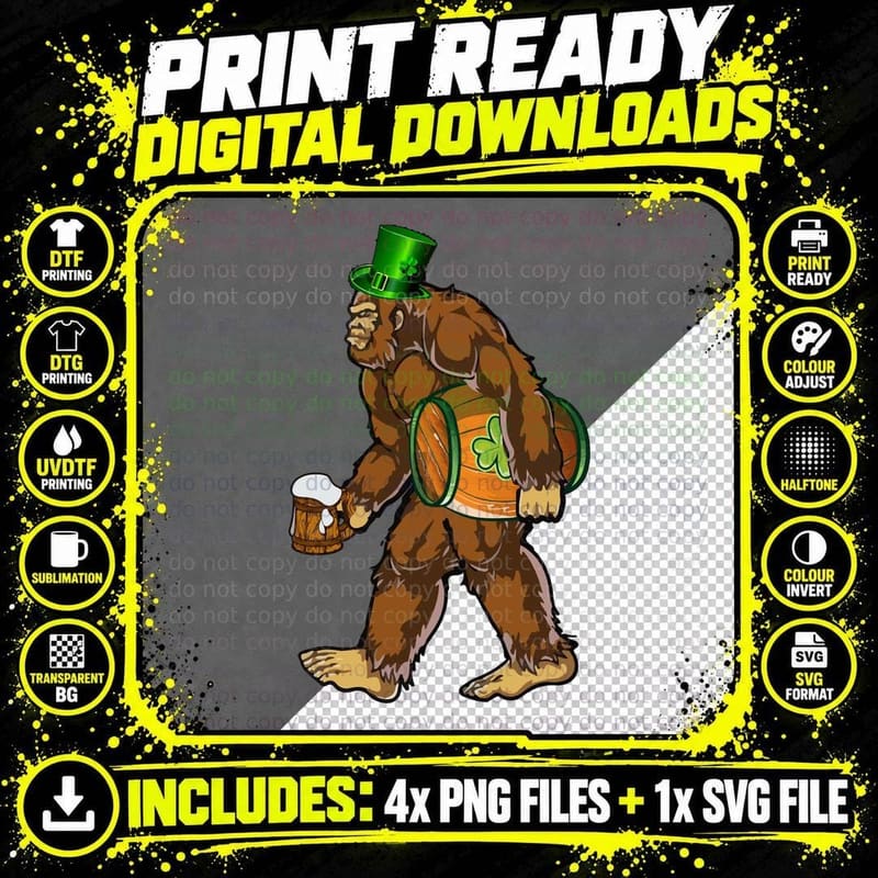Bigfoot Irish T-Shirt, St Patricks Day Theme Png SVG Digital Bundle