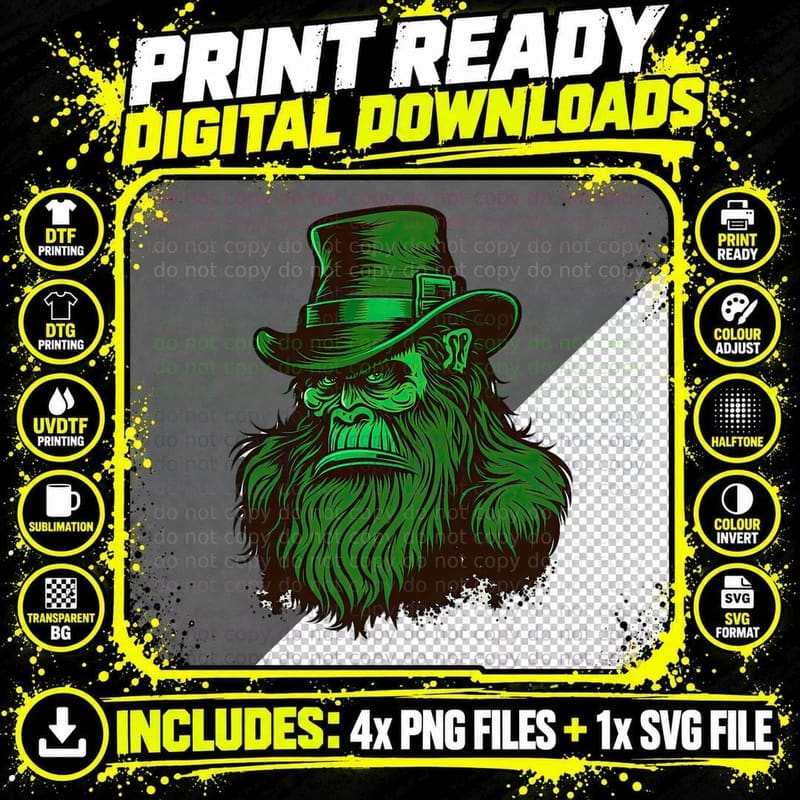 Bigfoot Sasquatch Cool Yeti Saint Patric Day St Patricks Png SVG Digital Bundle