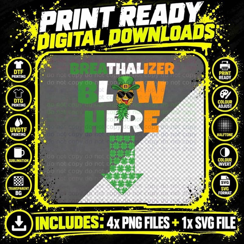 Breathalizer Blow Here St Patricks Day Pineapple Swinger Png SVG Digital Bundle