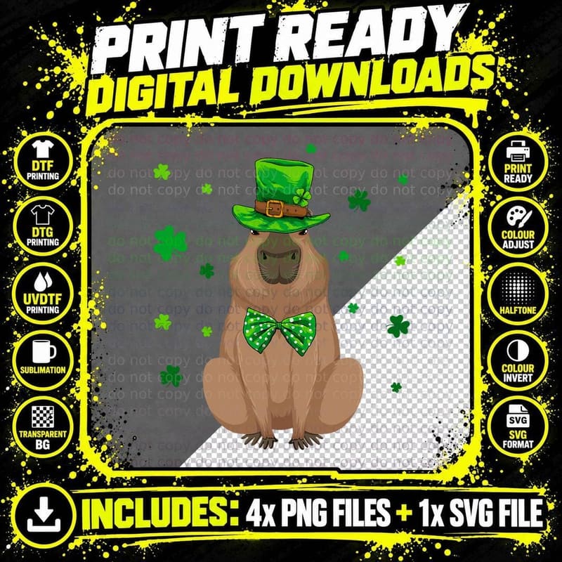 Capybara St Patrick's Day Shamrock Leprechaun Capybara Png SVG Digital Bundle