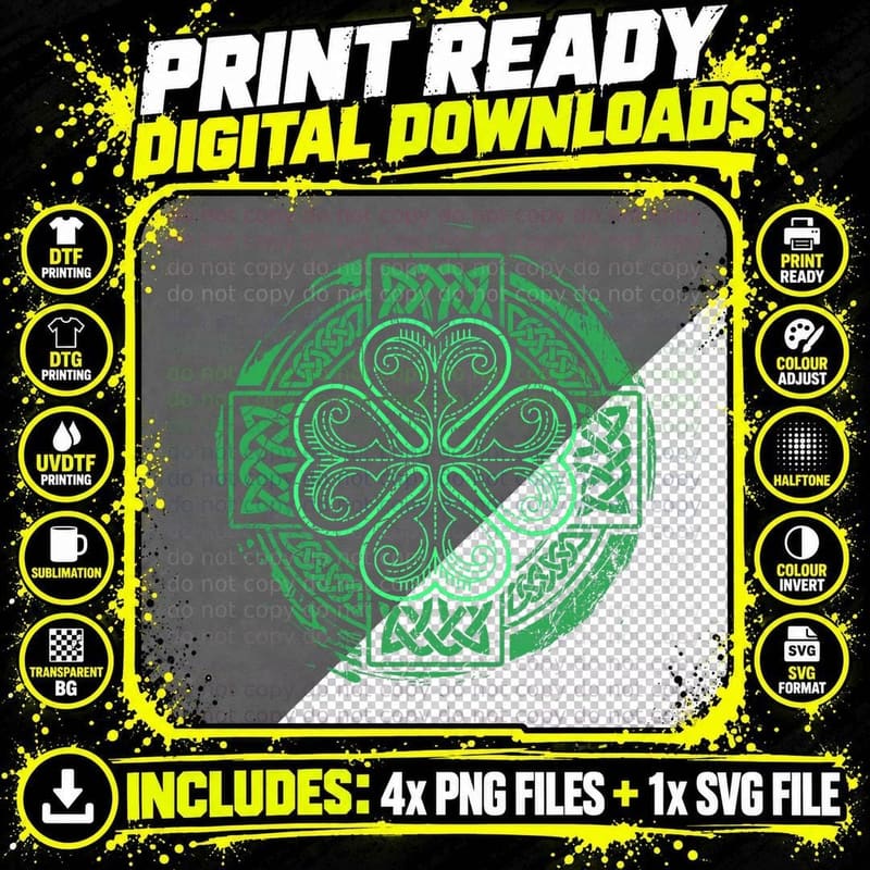 Celtic Knot Irish Shamrock Three Leaf Clover St Patricks Png SVG Digital Bundle