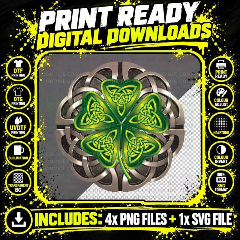 Celtic Shamrock Knot T-Shirt, Irish Celtic Style Png SVG Digital Bundle