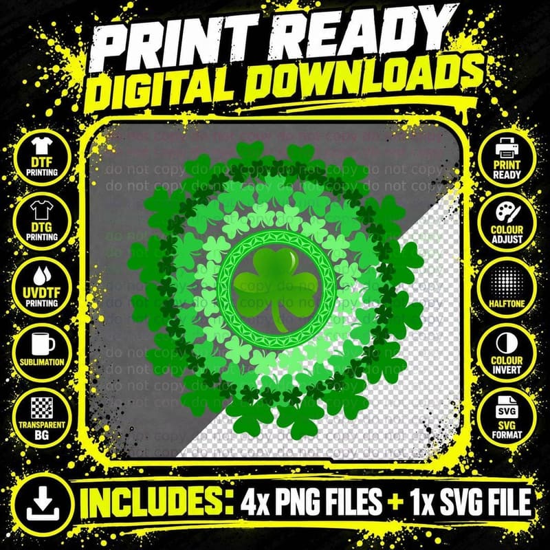 Circle Shamrock T-Shirt, St Patricks Day Style Png SVG Digital Bundle