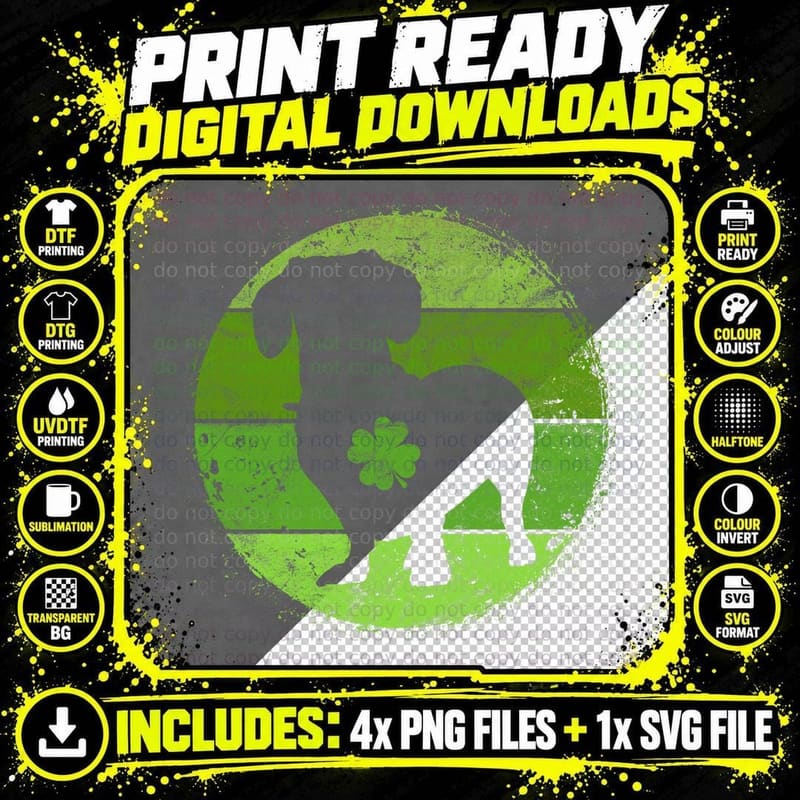 Circular Dachshund Irish Shamrock Doxie St Patricks Day Png SVG Digital Bundle