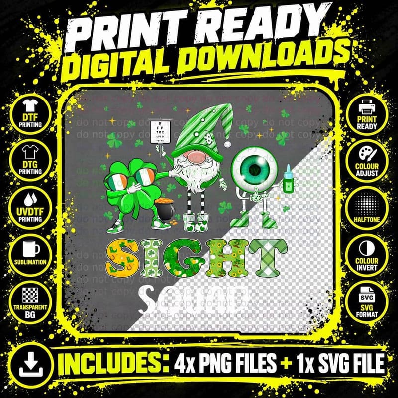 Clover Lucky Sight Squad St Patrick's Day Optometrist Png SVG Digital Bundle