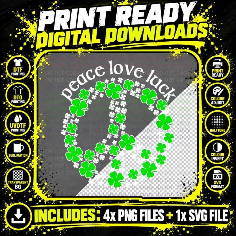 Clover Peace Sign T-Shirt, Luck Symbol Design Png SVG Digital Bundle