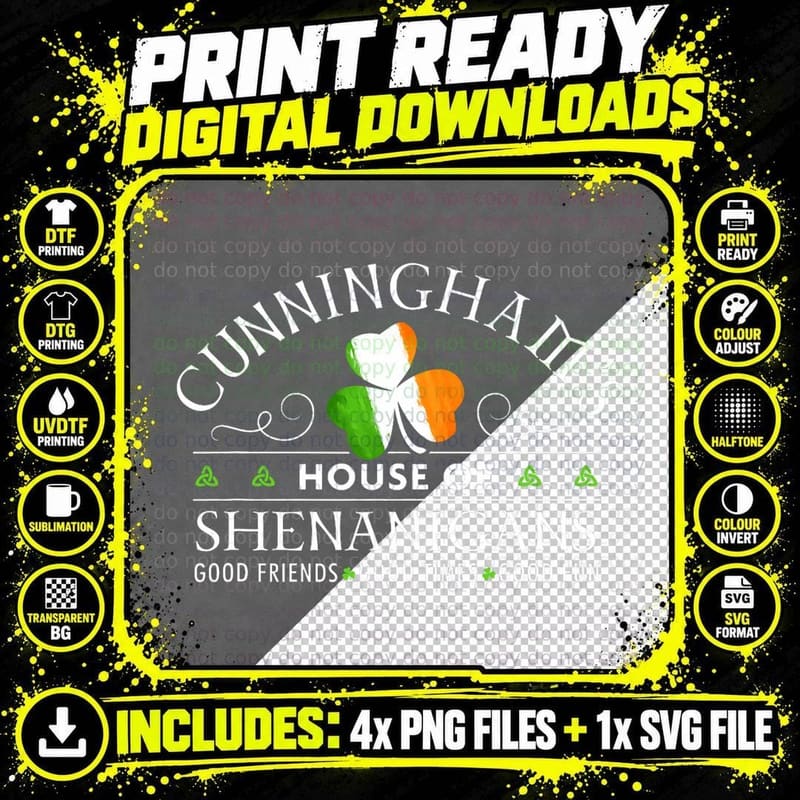 Cunningham Shirt House of Shenanigans St Patricks Day Png SVG Digital Bundle