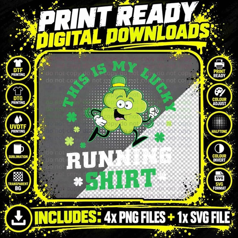 Cute Shamrock Running St Patricks Day Lucky Running Team Png SVG Digital Bundle
