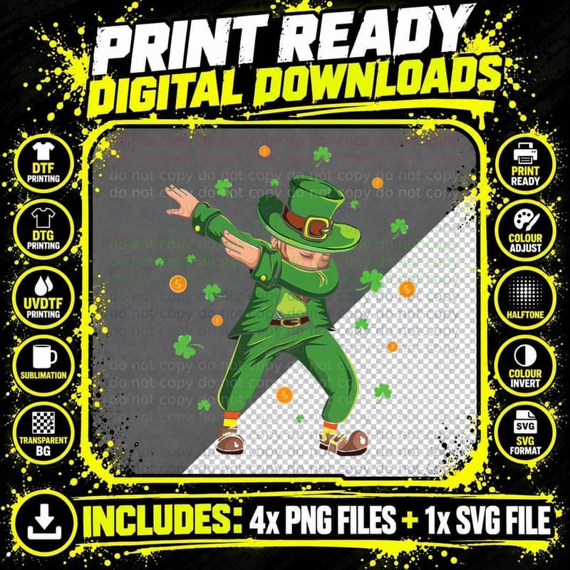 Dab Irish Dabbing Leprechaun Shamrock Saint Patrick Day Png SVG Digital Bundle
