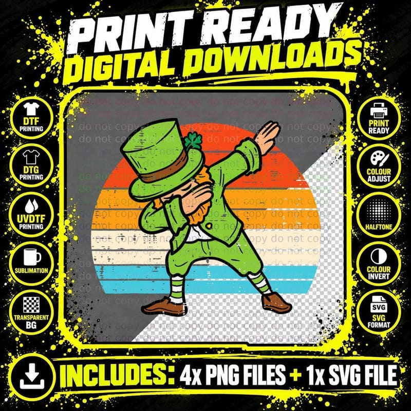 Dabbing Leprechaun St Patricks Day Saint Paddy Men Boys Png SVG Digital Bundle