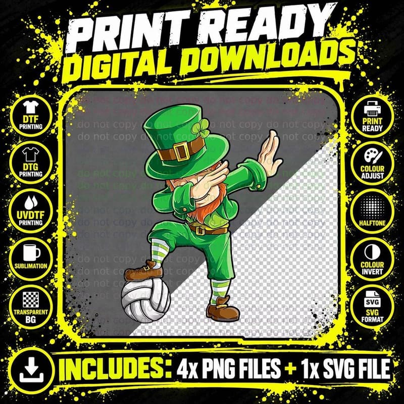 Dabbing Leprechaun Volleyball St Patricks Day Boys Girls Png SVG Digital Bundle