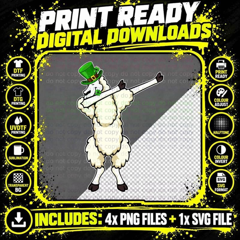 Dabbing Llama Saint Patrick T-Shirt Png SVG Digital Bundle