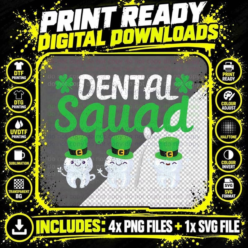 Dental Squad Leprechaun Teeth St Patricks Day Tooth Png SVG Digital Bundle